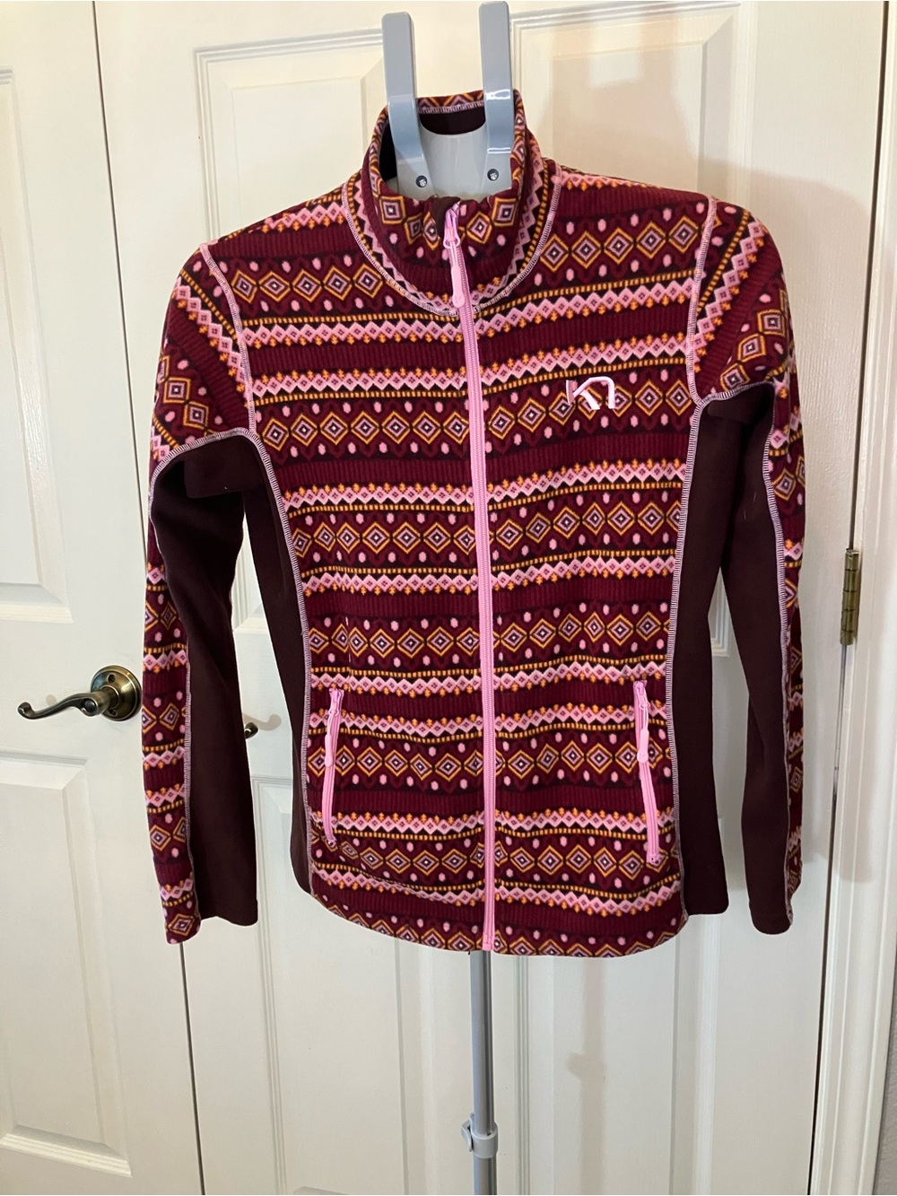 Kari Traa Maroon Knit Jacket with Pink & Mustard Pattern